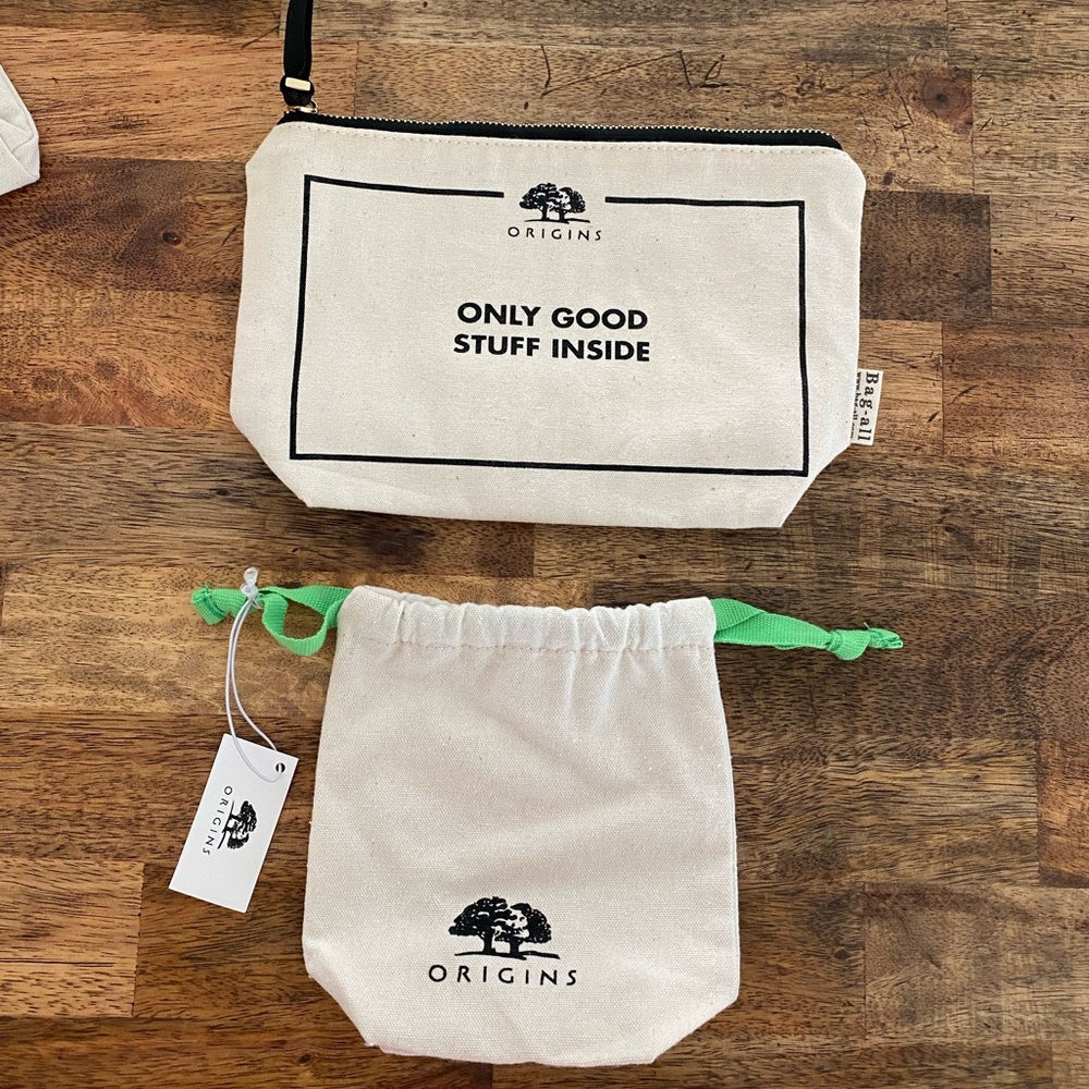 Origins Cream Canvas Pouch with Black Logo